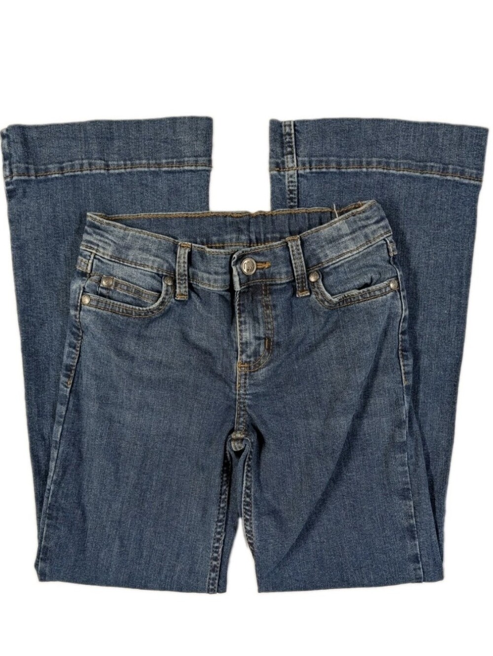 Wrangler Girls Jeans Size 10 Regular Blue Denim Adjustable Waist Flare Stretch